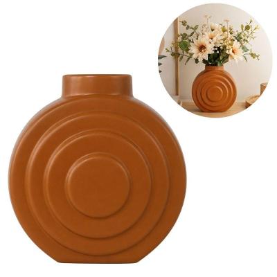 Vaso Decorativo Orbe Relevo Redondo 15CM X 10CM em Plástico com Textura Marrom Mirandinha