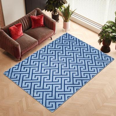 Tapete Retangular 200x240CM Geométrico com Base Antiderrapante para Sala Azul de Casa