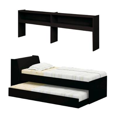 Bicama com Estante Solteiro BB2829 com Baú e Cama Auxiliar MDP-MDP Preto Ditália Móveis 219,6CM