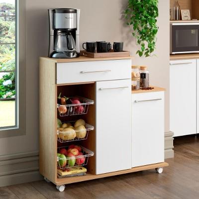 Balcão de Cozinha Ditália MF-185 2 Portas 1 Gaveta MDP 90CM Carvalho e Branco Ditália Móveis