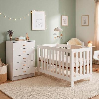 Conjunto Berço e Cômoda Ditália BBI-56 BB-120 MDP Colchão Incluso Branco
