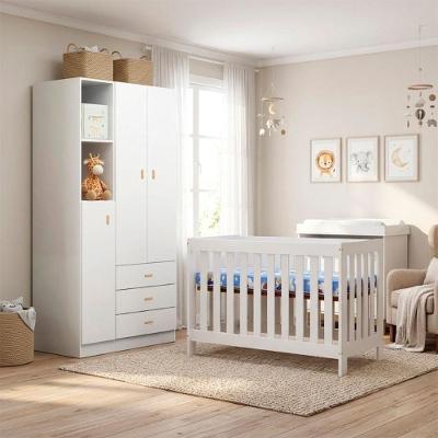 Conjunto Berço com Colchão e Guarda Roupa MDP Colchão Incluso Branco Ditália Móveis