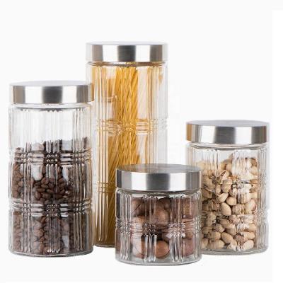 Kit de Potes para Mantimentos Elegance com Tampa em Aço Inox Organizador de Cozinha Transparente