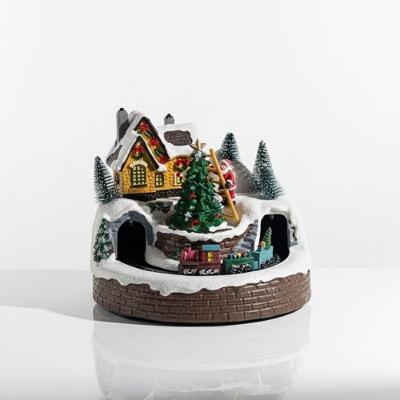 Vila Noel com Som e Movimento em Resina 16CM Papai Noel na Escada Grillo Home Decor