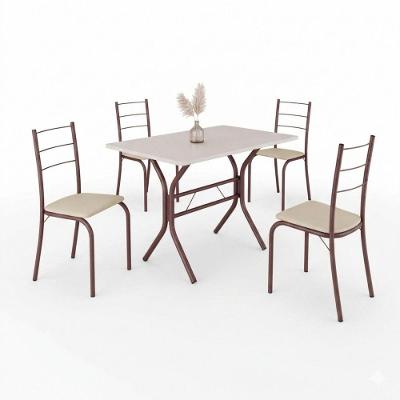 Conjunto de Jantar Marica Plus 4 Lugares Tampo em MDP Assento Estofado Creme 82CM Teixeira