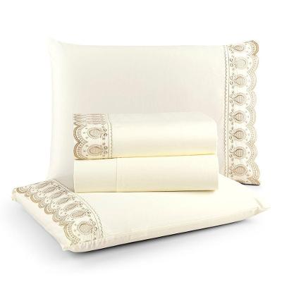 Jogo de Lençol Magnific Casal 400 Fios 100% Algodão Percal Bordado Branco Lilly Home Enxovais 138CM