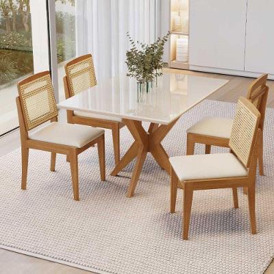 Conjunto Donna 4 Lugares Tampo MDF com Rattan Sintético Off White 120X90CM Nesher Móveis