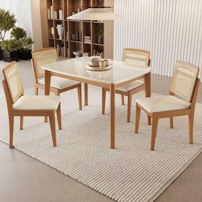 Conjunto Condessa 4 Lugares Tampo em Vidro com Cadeiras Marquesa Off White 120X90CM Nesher Móveis