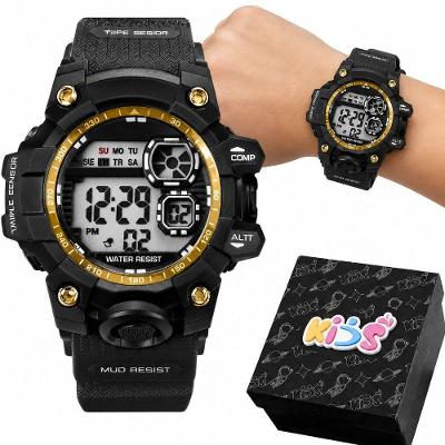 Relógio de Pulso Infantil Digital Kids Silicone LED Preto com Dourado Orizom 30MM