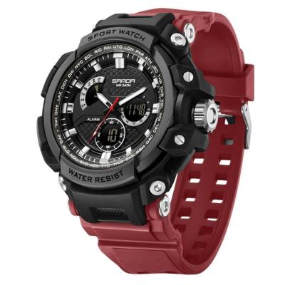 Relógio Eletrônico Masculino Sanda 3388 Digital com LED em Resina Preto e Vermelho