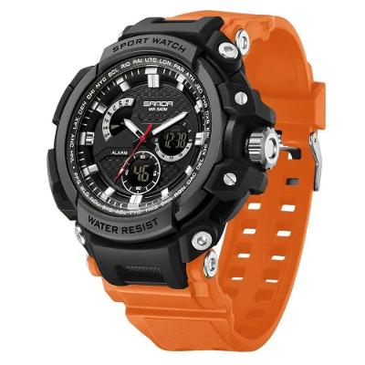 Relógio Eletrônico Masculino Sanda 3388 Analógico Digital Silicone LED Laranja