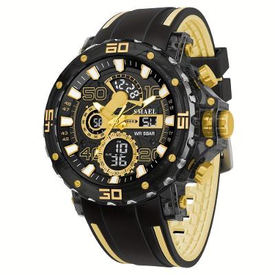 Relógio Digital Masculino Moderno e Estiloso Multifuncional com Luz Noturna TPU Preto Dourado Smael