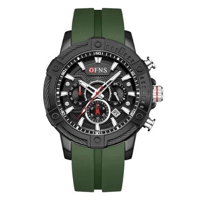 Relógio Masculino Relógio da Moda Três Olhos Seis Pinos em Silicone com Calendário Verde Ofns