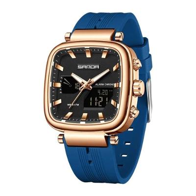 Relógio Eletrônico Masculino 6282 Analógico Digital Aço Inox LED Azul Dourado Sanda