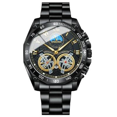 Relógio de Pulso Masculino Binbond Preto Analógico Aço Inox Mostrador Decorativo