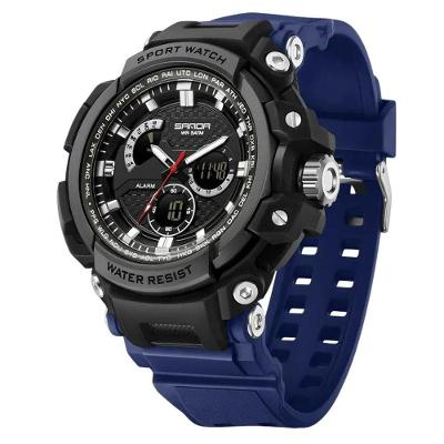 Relógio Eletrônico Masculino Sanda 3388 Digital Silicone Resistente à Água Azul e Preto