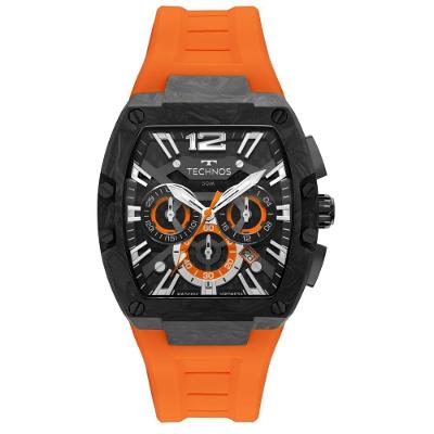 Relógio Masculino TS Carbon Fibra de Carbono Cronógrafo Silicone Preto Technos 4.3CM