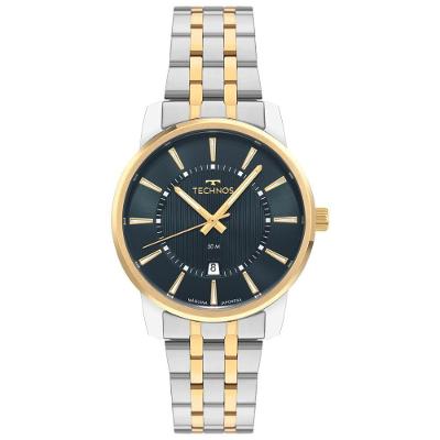 Relógio Masculino Executive Analógico Aço Bicolor Mostrador Azul Technos 4,0CM