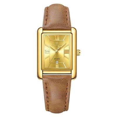 Relógio Feminino 5074 Clássico Couro Dourado à Prova D'água Naviforce