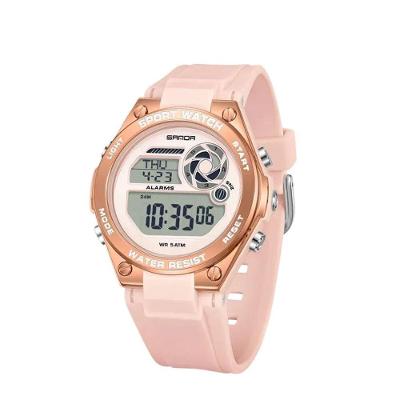 Relógio Feminino 9098 Digital com Pulseira Silicone Iluminação Noturna Rosa Sanda