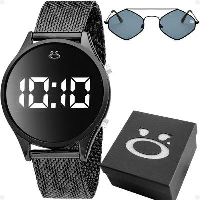 Kit Relógio Digital Feminino Maria com Pulseira Silicone e Óculos Preto Orizom