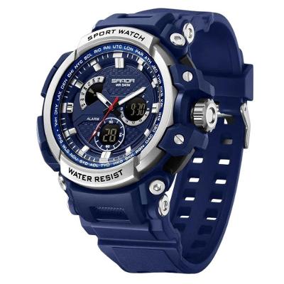 Relógio Eletrônico Masculino Sanda 3388 Digital com Pulseira em Silicone Azul