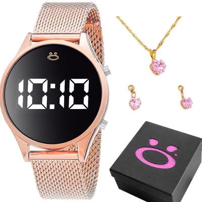 Relogio Feminino Digital Maria com LED em Silicone Strass Rosa Orizom