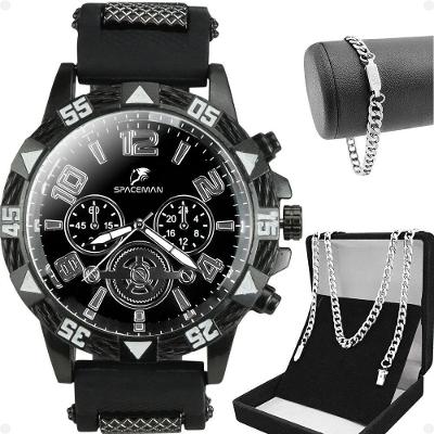 Relógio Masculino Spaceman Analógico Silicone Prova d'Água Preto Orizom