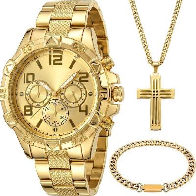 Kit Relógio Masculino Spaceman Analógico Aço Inox com Corrente Dourado Orizom