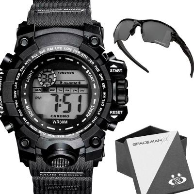 Kit Relógio Digital Masculino Spaceman X com Silicone Preto Orizom