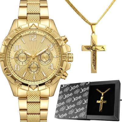 Kit Relógio Masculino Spaceman Analógico Aço Inox com Cordão Dourado Orizom