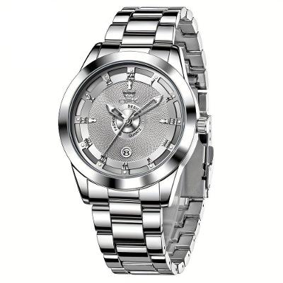 Relógio de Pulso Masculino 6056 Analógico com Pulseira de Aço Inox e Mostrador Branco