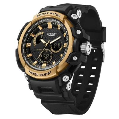 Relógio Eletrônico Masculino Sanda 3388 Digital em Silicone com LED Dourado