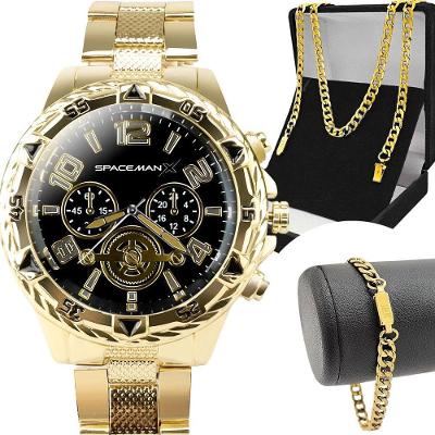 Kit Masculino Spaceman X com Relógio e Pulseira Dourado Orizom