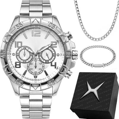 Kit Relógio Masculino Spaceman X Analógico Aço Inox com Cordão e Pulseira Grumet Prata Orizom