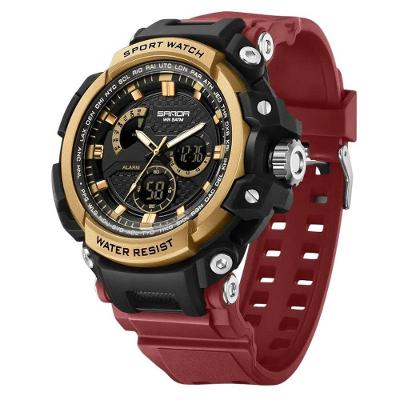 Relógio Eletrônico Masculino Sanda 3388 Digital Silicone LED Resistência à Água Vermelho