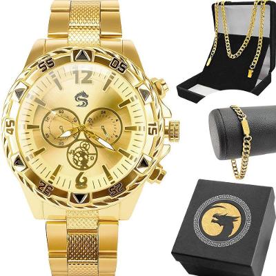 Relógio Masculino Spaceman Dragon Clássico em Aço Dourado com Cordão Grumet Orizom