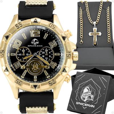 Kit Relógio Masculino Spaceman Analógico Silicone com Cordão Preto Orizom