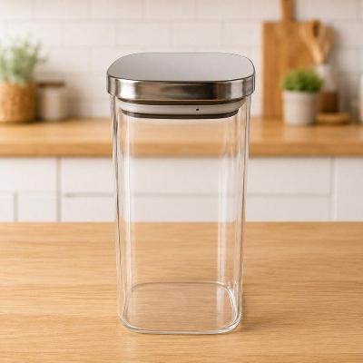 Pote Hermético Quadrado com Tampa de Inox 1,8L Vedação Hermética em Vidro Borossilicato Cozinha