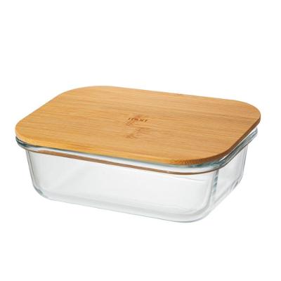 Pote Hermético Retangular MR1222 com Vedação Silicone Vidro e Bambu Cozinha 598ML Hanae Mori 17,5CM