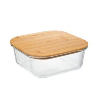 Pote Hermético Quadrado MR1228 para Alimentos em Vidro Borossilicato e Bambu com Silicone Cozinha