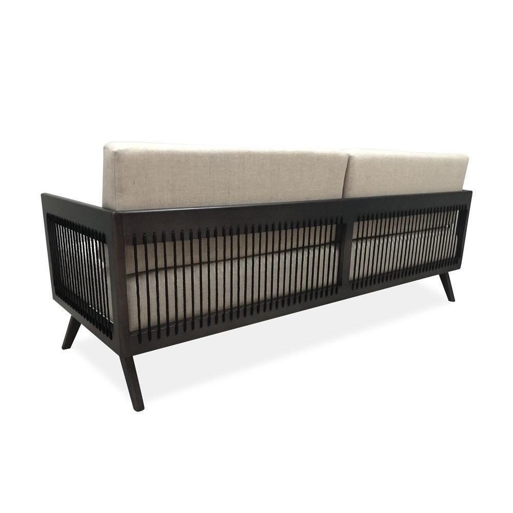 Sofá 3 Lugares Saibi Ozki 200Cm Poliéster Bege Madeira Eucalipto Amêndoa Corda Náutica Plana Poliést - 2