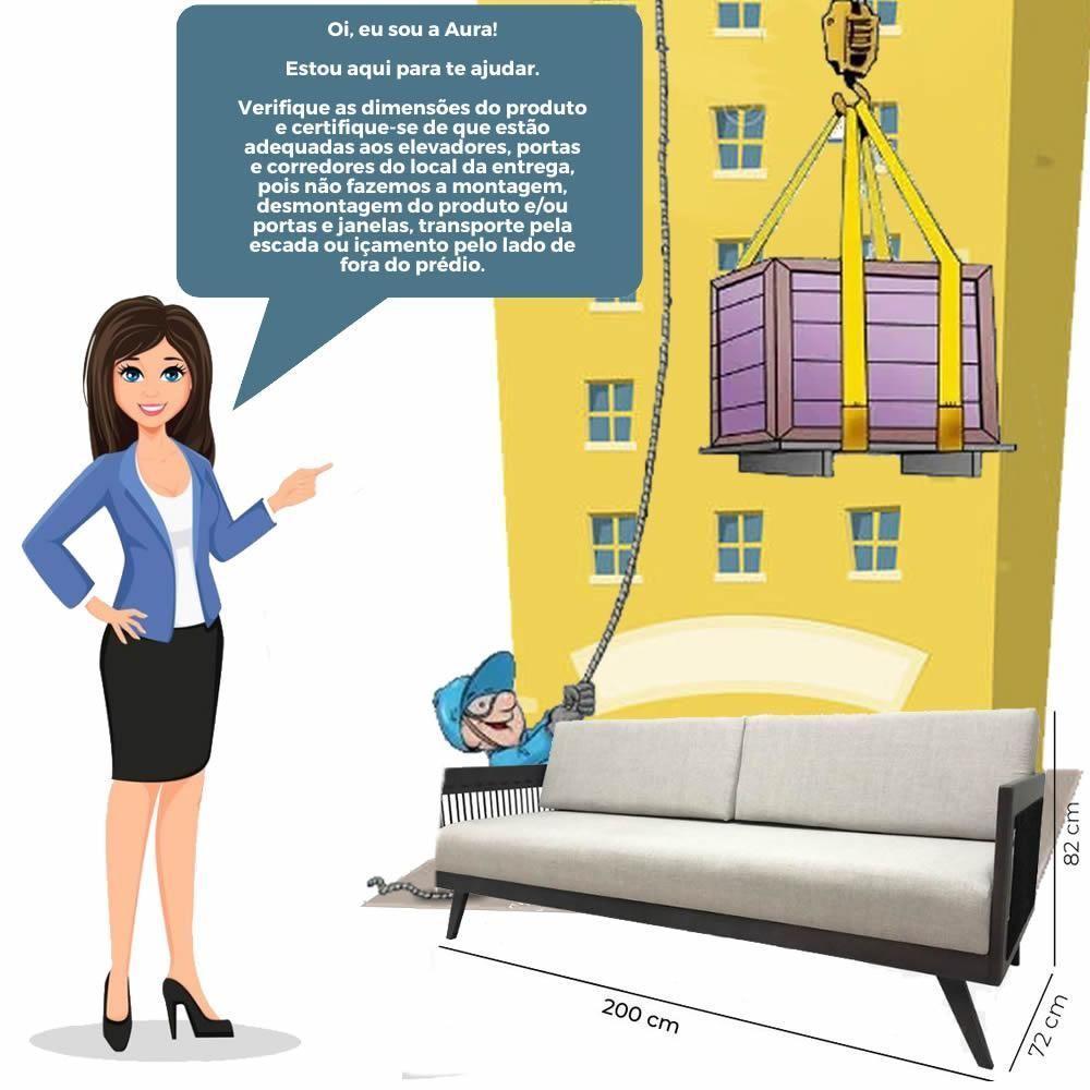 Sofá 3 Lugares Saibi Ozki 200Cm Poliéster Bege Madeira Eucalipto Amêndoa Corda Náutica Plana Poliést - 5