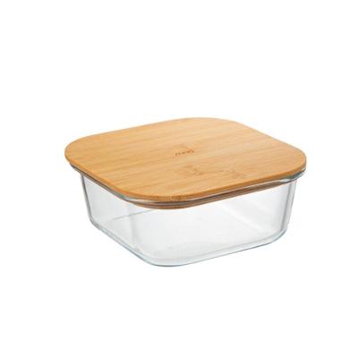 Pote Hermético Quadrado MR1227 744ML Vidro Borossilicato Tampa Bambu Natural Cozinha Transparente