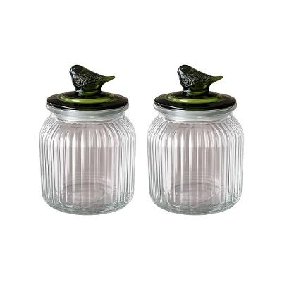 Pote de Armazenamento Pássaro Hermético Vidro Canelado 500ML para Cozinha Verde Yangzi