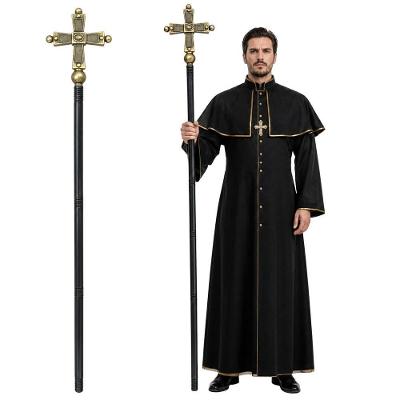 Acessório para Fantasia Cajado com Cruz Plástico 110cm Dourado e Prata Extra Festas