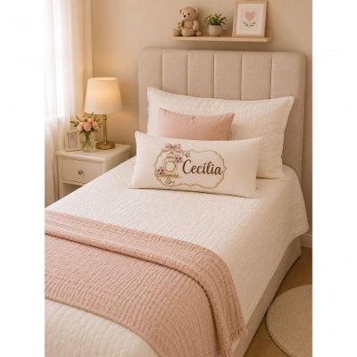 Almofada Baguete Personalizada com Nome Bordado 50x30cm Rosa Almophadaria