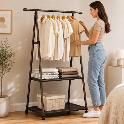 Arara Multiuso para Roupas Fixa com 2 Prateleiras Plástico TNT e Metal TAMANHO 55cm Preto