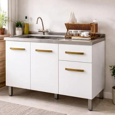 Balcão Gabinete de Cozinha para Pia 3 Portas 1 Gaveta 120cm Branco Mobília Decor