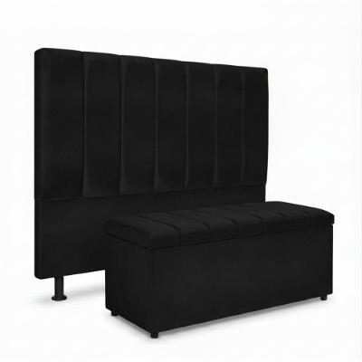 Kit Cabeceira e Calçadeira Baú Carla 140cm Casal Veludo Preto Click Home